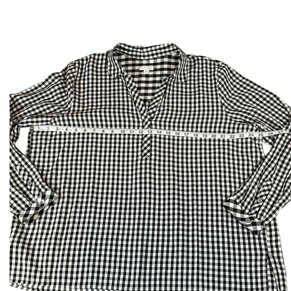 J. Jill Womens Black White Buffalo Check Spring Popover Blouse Large Long Sleeve - Picture 6 of 10